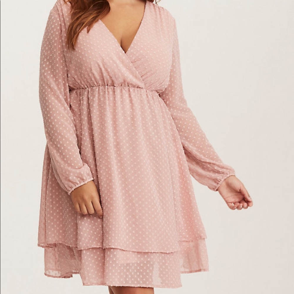 Pink long sleeve skater style dress with pockets